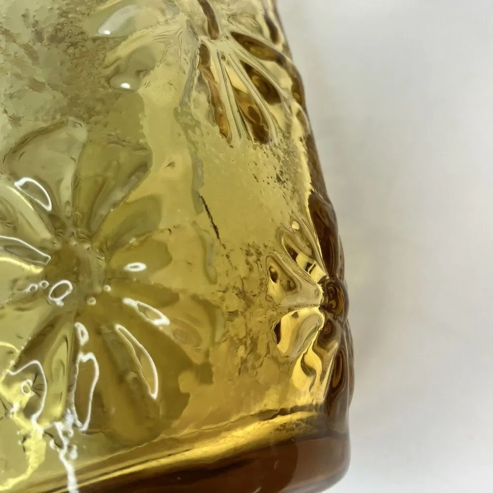 Vtg Anchor Hocking Spring Song Daisy Honey Amber 6.75 x 3.5